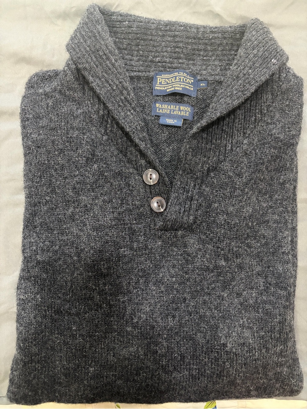 Pendleton Men’s Shawl Collar V-Neck Sweater - Charcoal